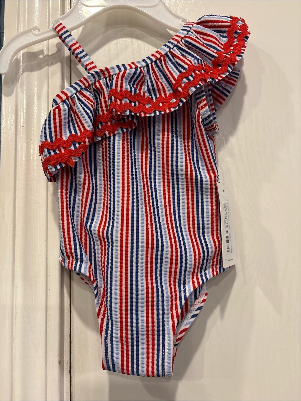 Adventurewear 360 50+ UV/ Baby Red & Blue Stripe One-Shoulder Swim Suit 6 MO